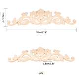Rubber Wood Carved Onlay Applique, Center Flower Long Applique, for Door Cabinet Bed Unpainted Decor European Style, BurlyWood, 7x30x0.8cm