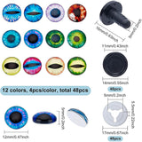 DIY Doll Making Kits, including Craft Plastic Doll Eyes Stuffed Toy Eyes and Half Round/Dome with Eye Pattern Glass Cabochons, Mixed Color, Glass Cabochons: 12x5mm, Toy Eyes: 14~17x5.5~16, Hole: 5mm