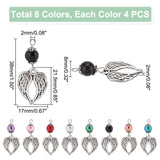 32Pcs 8 Colors Tibetan Style Alloy Pendants, with ABS Beads, Wing, Mixed Color, 38mm, Hole: 2mm, 4pcs/color