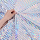 Sparkly Hologram Spandex Mermaid Printed Fish Scale Fabric, Stretch Fabric, for Clothes Sewing Craft, Colorful, 150~155x0.03cm