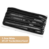 Sparkle Polyester Ribbons, with PVC Plastic Paillette, Garment Accessories, Black, 1/2 inch(13mm), about 35 Yards(32m)/Card