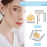 50Pcs 304 Stainless Steel Stud Earring Settings, Flat Round, with 50Pcs Ear Nuts, Golden, 13x12mm, Pin: 0.8mm, Tray: 10mm