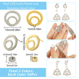 40Pcs 2 Colors 201 Stainless Steel Flat Round Stud Earring Findings, with 304 Stainless Steel Pin and Ear Nuts, Golden & Stainless Steel Color, 15mm, Hole: 1mm, Pin: 0.7mm, 20Pcs/color
