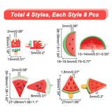 32Pcs 4 Styles Opaque Resin Pendants, Imitation Food, with Platinum Plated Iron Loops, Triangle Watermelon & Watermelon & Ice Cream, Red, 30~39x27~28x8mm, Hole: 2mm, 8pcs/style