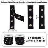 5 Yards Alloy Snap Button Tape Trim Polyester Ribbons, with 2Pcs Plastic Empty Spools, Black, 7/8 inch(21mm)