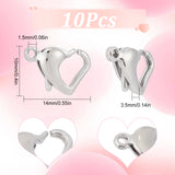 10Pcs 304 Stainless Steel Lobster Claw Clasps, Heart, Stainless Steel Color, 10x14x3.5mm, Hole: 1.5mm