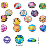 100Pcs Glass Cabochons, Half Round/Dome with Owl Pattern, Mixed Color, 12x4mm