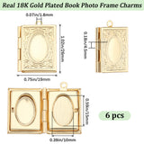 6Pcs Brass Locket Pendants, Rectangle, Real 18K Gold Plated, 26x19x4.5mm, Hole: 1.8mm