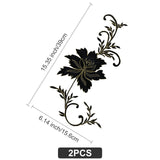2Pcs Peony Computerized Embroidery Cloth Iron on/Sew on Patches, Costume Accessories, Appliques, Black, 390x156x0.7mm