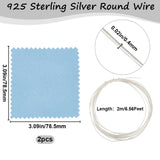925 Sterling Silver Wire, Round, with Suede Fabric Square Silver Polishing Cloth, Silver, 26 Gauge, 0.4mm, about 6.56 Feet(2m)/Bag