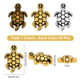 120 Pcs 3 Colors Tibetan Style Alloy Beads, Tortoise, Cadmium Free & Lead Free, Mixed Color, 12.5x9x4mm, Hole: 1mm, 40pcs/color