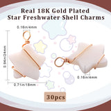 30Pcs Natural Freshwater Shell Pendants, Star Charms, with Real 18K Gold Plated Eco-Friendly Copper Wire Wrapped, Creamy White, 24x18x4mm, Hole: 4mm