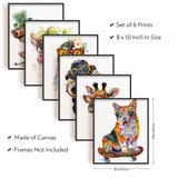 Chemical Fiber Oil Canvas Hanging Painting, Home Wall Decoration, Rectangle with Inspirational Theme, Animal Pattern, 250x200mm, 6 style, 1pc/style, 6pcs/set