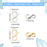2Pcs 2 Colors 925 Sterling Silver Double Opening Lobster Claw Clasps, Number 8 Shape, Platinum & Golden, 13x8.5x3mm, Hole: 4mm, 1pc/color