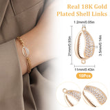 Brass Micro Pave Clear Cubic Zirconia Connector Charms, Shell Shape, Real 18K Gold Plated, 21x11x3.5mm, Hole: 1.2mm, 10pcs/box
