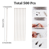 500Pcs 304 Stainless Steel Flat Head Pins, Stainless Steel Color, 50x1.7x0.7mm, 21 Gauge, Head: 2mm