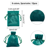12Pcs 6 Colors Velvet Bags Drawstring Jewelry Pouches, Candy Pouches, for Wedding Shower Birthday Party, Mixed Color, 12x9cm, 2pcs/color