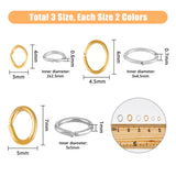 300Pcs 6 Styles 304 Stainless Steel Jump Rings, Open Jump Rings, Oval, Golden & Stainless Steel Color, 4~7x3~5x0.6~1mm, 18~22 Gauge, Inner Diameter: 2~3x2.5~5mm, 50pcs/style