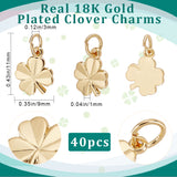40Pcs Brass Charms, Clover, Cadmium Free & Nickel Free & Lead Free, Real 18K Gold Plated, 11x9x1mm, Hole: 3mm