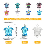 48Pcs 8 Colors Alloy Enamel Connector Charms, Platinum, Sea Turtle, Mixed Color, 24x18x2mm, Hole: 1.8mm, 6pcs/color