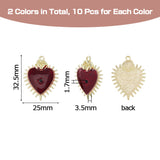 20Pcs Halloween Theme Alloy Enamel Pendants, with Cubic Zirconia, Light Gold, Heart with Rose, FireBrick, 32.5x25x3.5mm, Hole: 1.7mm