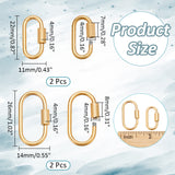 4Pcs 2 Styles Ion Plating(IP) 304 Stainless Steel Screw Carabiner Lock Charms, for Necklaces Making, Oval, Golden, 22~26x11~14x4mm, 2pcs/style