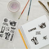 Custom PVC Plastic Clear Stamps, for DIY Scrapbooking, Photo Album Decorative, Cards Making, Coffee, 160x110mm