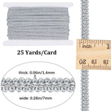 1 Card Metallic Yarn Ribbons, Jacquard Ribbon, Centipede Lace Ribbons, Garment Accessories, Silver, 1/4 inch(7mm), 25 yards/card