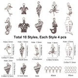 DIY Ocean Themed Pendant Making Kits, Including Tibetan Style Alloy Pendants &  Lobster Claw Clasps, Iron Jump Rings, Antique Silver & Platinum, Pendants: 40pcs/box