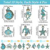 40Pcs 10 Styles Alloy Pendant, Antique Bronze & Blue Patina, Mixed Shapes, 12.5~31x8.5~24x2~6mm, Hole: 1.5~2.3mm, 4pcs/style