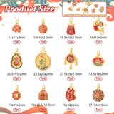 12Pcs 12 Style Alloy Enamel Charms, Chinese Blessing Auspicious Pendant, with Iron Jump Rings, Matte Gold Color, Mixed Shapes, Mixed Color, 11~23.5x10~20x2~11.5mm, Hole: 3.6~4.5mm, 1pc/style