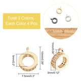 12Pcs 3 Colors Brass Micro Pave Clear Cubic Zirconia Tube Bails, Loop Bails, Bail Beads, Ring, Mixed Color, 10x7.5x3mm, Hole: 1mm, 5mm inner diameter, 4pcs/color