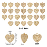 Alloy Pendants, Cadmium Free & Nickel Free & Lead Free, Heart with Alphabet, Real 18K Gold Plated, Letter A~Z, 16x15x2mm, Hole: 2mm, 26pcs/box