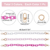 3Pcs 3 Colors Pink Series Acrylic Cable Chain Bag Handles, with Alloy Swivel Clasps, for Bag Strap replacement Accessories, Mixed Color, 455mm, 1pc/color