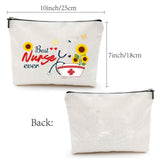 Nurse Theme Polycotton Custom Canvas Stroage Bags,  Metal Zipper Pouches, Rectangle, Sunflower Pattern, 18x25cm