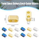 180Ps 3 Colors Electroplated Non-magnetic Synthetic Hematite Beads, 2-Hole, Rectangle, Mixed Color, 4.5x2x2.5mm, Hole: 1mm, 60pcs/color