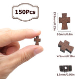 150Pcs Natural Wooden Beads, Dyed, Religion Cross, Coconut Brown, 13.5x10x4.5mm, Hole: 1.5mm