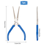 45# Carbon Steel Long Chain Nose Pliers, Hand Tools, Polishing, Royal Blue, Stainless Steel Color, 14x7.6x0.9cm, 1pc/set