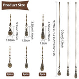 6Pcs 3 Styles Tibetan Style Alloy Ceiling Fan Pull Chain Extenders, with Iron Ball Chain, Hollow-out, Flat Round & Teardrop, Antique Bronze, 333~352mm, 2pcs/styles