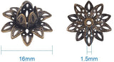 Brass Flower Bead Caps, Antique Bronze, 16x8mm, Hole: 1.5mm, about 20pcs