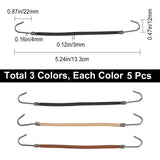 15Pcs 3 Colors Polyester Bungee Hair Ties, with Iron Hooks, Hair Elastics for Ponytails, Mixed Color, 133x3mm, 5pcs/color