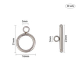 304 Stainless Steel Toggle Clasps, Ring, Stainless Steel Color, Ring: 21x16mm, Hole: 3mm, Bar: 23x3mm, Hole: 3mm, 30sets/box
