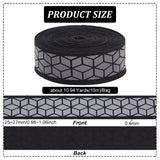 10M Flat Reflective Polyester Grosgrain Ribbon, Geometric Print Ribbon for Warning Tape, Black, 1 inch(25~27mm), about 10.94 Yards(10m)/Bag