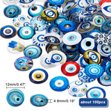 Glass Cabochons for DIY Projects, Half Round/Dome with Dragon Eye Pattern, Mixed Patterns, 12x4.8mm, 100pcs/box
