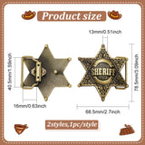 2Pcs 2 Colors Vintage Style Alloy Western Sheriff Belt Buckle for Men, Star of David, Mixed Color, 78.5x68.5x13mm, Hole: 40.5mm, 1pc/color