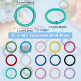 30Pcs 15 Colors Zinc Alloy Spring Gate Rings, Round Ring, Mixed Color, 33x4mm, 6 Gauge, Inner Diameter: 25mm, 2pcs/color