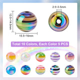 50Pcs 10 Colors Stripe Resin Beads, AB Color, Rondelle, Mixed Color, 15.5~16x13.5~14.5mm, Hole: 2.5~3.5mm, 5pcs/color