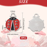 30Pcs Alloy Enamel Pendants, Ladybird/Ladybug Charm, Silver Color Plated, Red, 19x16x15mm, Hole: 2.5mm