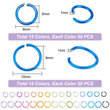1500Pcs 30 Styles Aluminum Wire Open Jump Rings, Round Ring, Mixed Color, 18 Gauge, 8~10x1.0mm, about 50pcs/style