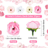 100Pcs 4 Colors Cloth Imitation Rose, Artificial Flower Heads, Festival & Party Supplies, Mixed Color, 36~38x35~35mm, Hole: 2mm, 25pcs/color